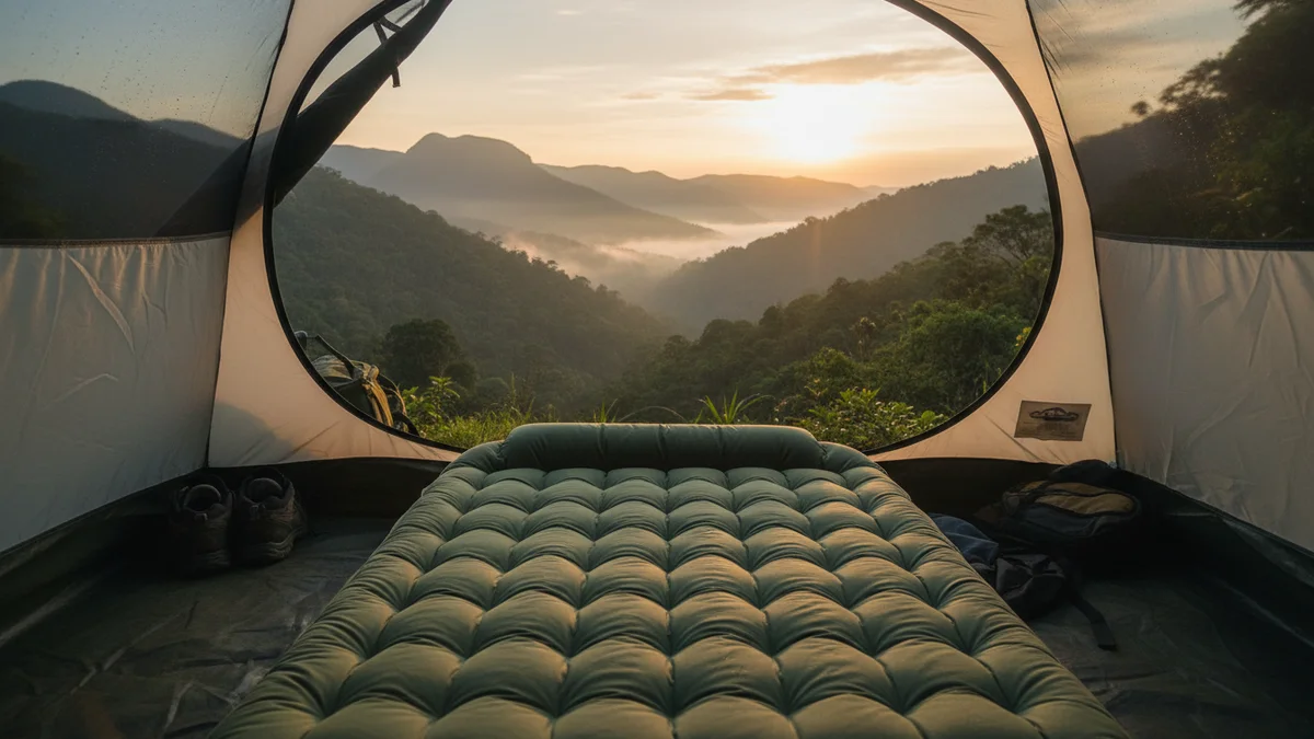 Colchão autoinflável Guepardo Smart aberto em acampamento