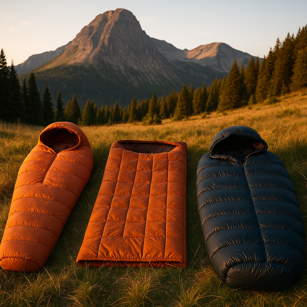 Sacos de dormir em diferentes formatos para comparacao