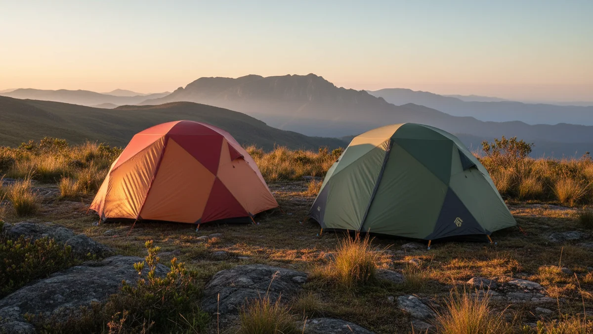 Barracas NTK e Guepardo lado a lado em camping de montanha no Brasil