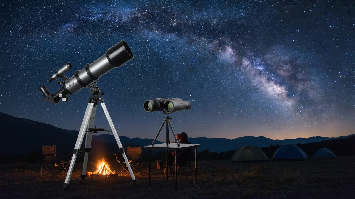 Comparação entre telescópio e binóculo para observação de estrelas