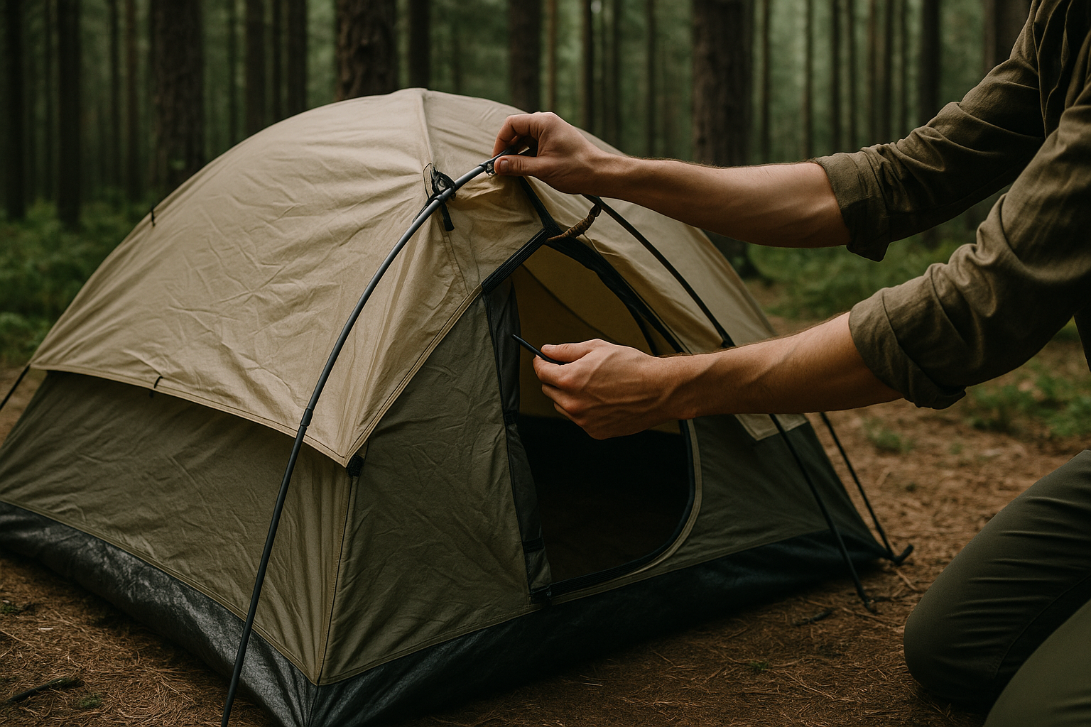 Montando barraca no camping